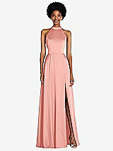 Front View Thumbnail - Rose Stand Collar Cutout Tie Back Maxi Dress with Front Slit