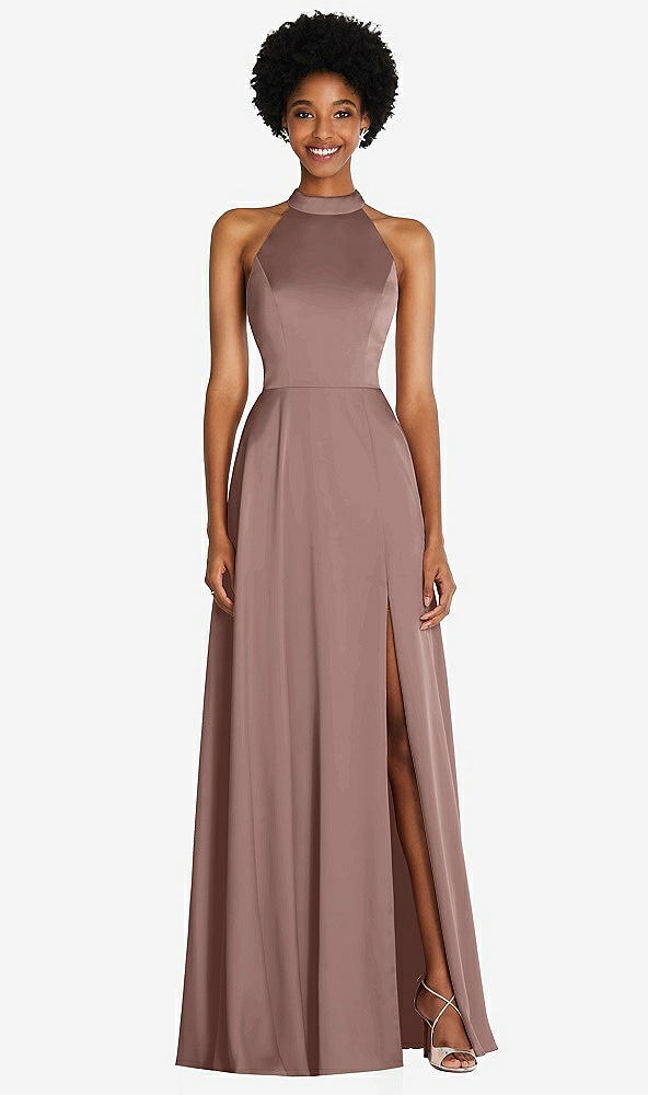 Front View - Sienna Stand Collar Cutout Tie Back Maxi Dress with Front Slit