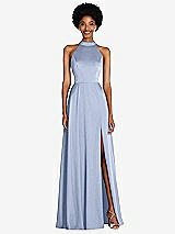 Front View Thumbnail - Sky Blue Stand Collar Cutout Tie Back Maxi Dress with Front Slit