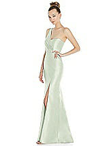Side View Thumbnail - Mint Green Draped One-Shoulder Satin Trumpet Gown with Front Slit