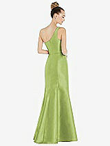 Rear View Thumbnail - Mojito Draped One-Shoulder Satin Trumpet Gown with Front Slit