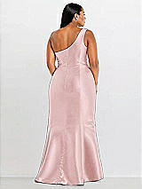 Alt View 2 Thumbnail - Ballet Pink Draped One-Shoulder Satin Trumpet Gown with Front Slit