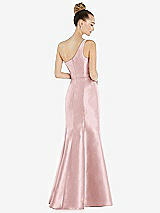 Rear View Thumbnail - Ballet Pink Draped One-Shoulder Satin Trumpet Gown with Front Slit