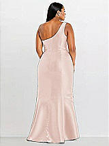 Alt View 2 Thumbnail - Blush Draped One-Shoulder Satin Trumpet Gown with Front Slit