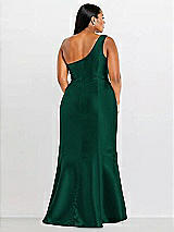 Alt View 2 Thumbnail - Hunter Green Draped One-Shoulder Satin Trumpet Gown with Front Slit