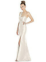 Side View Thumbnail - Ivory Draped One-Shoulder Satin Trumpet Gown with Front Slit