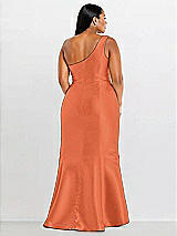 Alt View 2 Thumbnail - Portofino Orange Draped One-Shoulder Satin Trumpet Gown with Front Slit