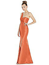 Side View Thumbnail - Portofino Orange Draped One-Shoulder Satin Trumpet Gown with Front Slit