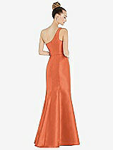 Rear View Thumbnail - Portofino Orange Draped One-Shoulder Satin Trumpet Gown with Front Slit