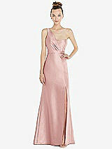 Front View Thumbnail - Rose Draped One-Shoulder Satin Trumpet Gown with Front Slit