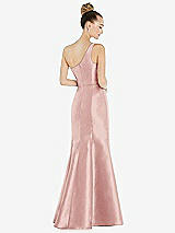 Rear View Thumbnail - Rose Draped One-Shoulder Satin Trumpet Gown with Front Slit