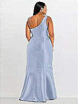 Alt View 2 Thumbnail - Sky Blue Draped One-Shoulder Satin Trumpet Gown with Front Slit