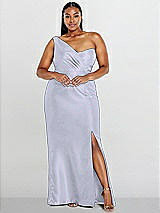Alt View 1 Thumbnail - Silver Dove Draped One-Shoulder Satin Trumpet Gown with Front Slit