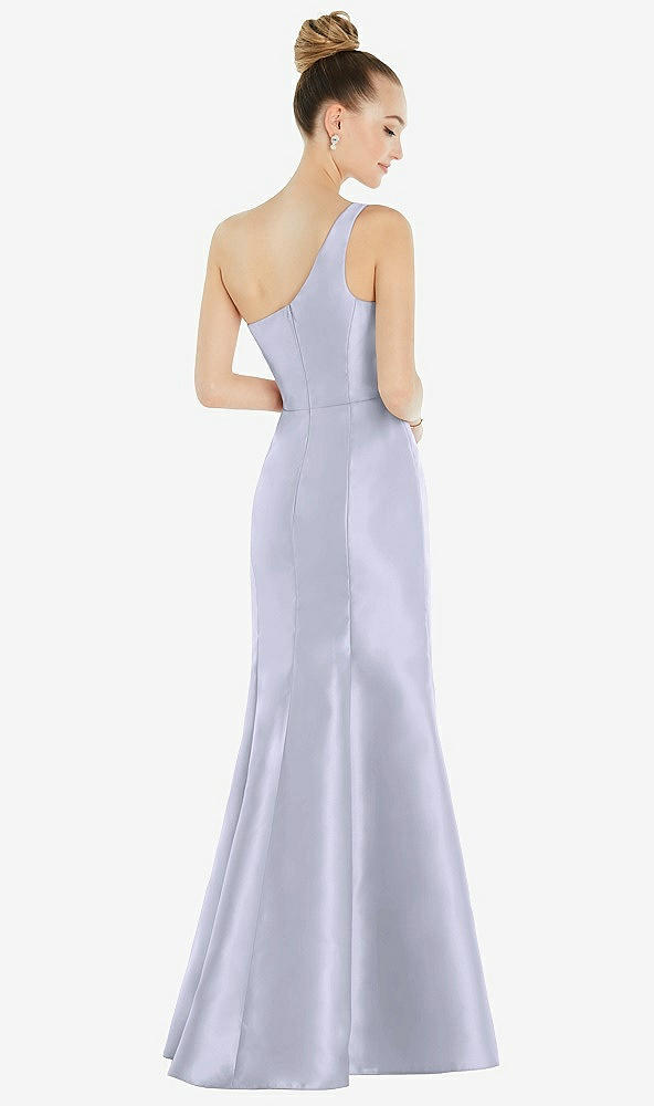 Back View - Silver Dove Draped One-Shoulder Satin Trumpet Gown with Front Slit
