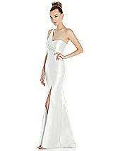 Side View Thumbnail - White Draped One-Shoulder Satin Trumpet Gown with Front Slit