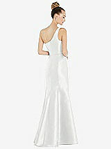 Rear View Thumbnail - White Draped One-Shoulder Satin Trumpet Gown with Front Slit