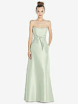 Front View Thumbnail - Mint Green Basque-Neck Strapless Satin Gown with Mini Sash