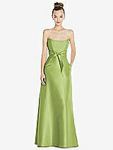 Front View Thumbnail - Mojito Basque-Neck Strapless Satin Gown with Mini Sash