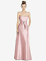 Front View Thumbnail - Ballet Pink Basque-Neck Strapless Satin Gown with Mini Sash