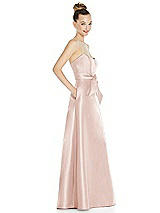 Side View Thumbnail - Blush Basque-Neck Strapless Satin Gown with Mini Sash