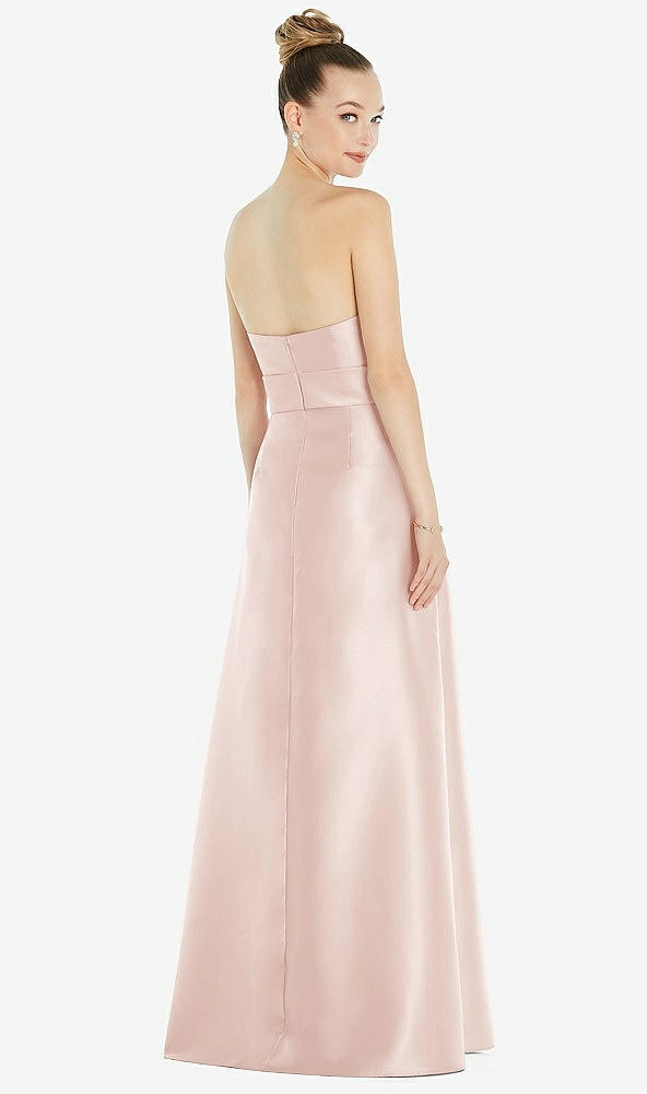 Back View - Blush Basque-Neck Strapless Satin Gown with Mini Sash