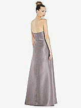 Rear View Thumbnail - Cashmere Gray Basque-Neck Strapless Satin Gown with Mini Sash