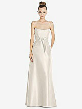 Front View Thumbnail - Ivory Basque-Neck Strapless Satin Gown with Mini Sash