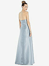 Rear View Thumbnail - Mist Basque-Neck Strapless Satin Gown with Mini Sash