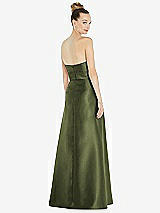 Rear View Thumbnail - Olive Green Basque-Neck Strapless Satin Gown with Mini Sash