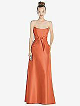 Front View Thumbnail - Portofino Orange Basque-Neck Strapless Satin Gown with Mini Sash