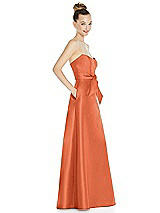 Side View Thumbnail - Portofino Orange Basque-Neck Strapless Satin Gown with Mini Sash