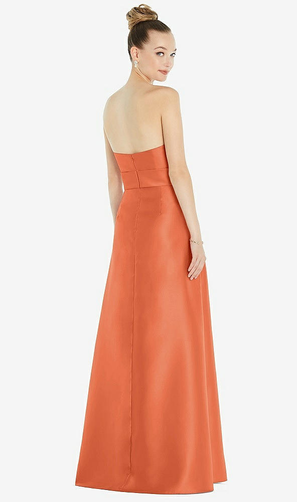 Back View - Portofino Orange Basque-Neck Strapless Satin Gown with Mini Sash