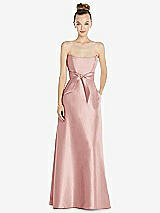 Front View Thumbnail - Rose Basque-Neck Strapless Satin Gown with Mini Sash