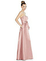 Side View Thumbnail - Rose Basque-Neck Strapless Satin Gown with Mini Sash