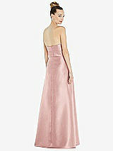 Rear View Thumbnail - Rose Basque-Neck Strapless Satin Gown with Mini Sash