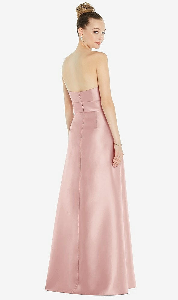 Back View - Rose Basque-Neck Strapless Satin Gown with Mini Sash
