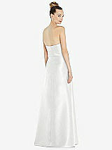 Rear View Thumbnail - White Basque-Neck Strapless Satin Gown with Mini Sash