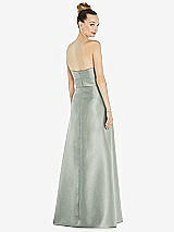 Rear View Thumbnail - Willow Green Basque-Neck Strapless Satin Gown with Mini Sash