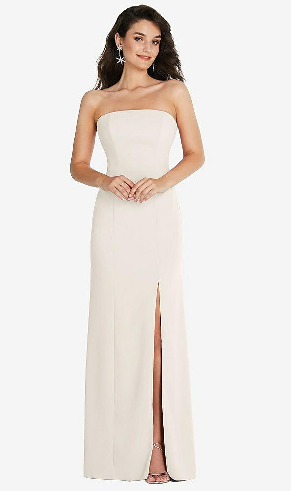 Front View - Ivory Strapless Scoop Back Maxi Dress with Front Slit