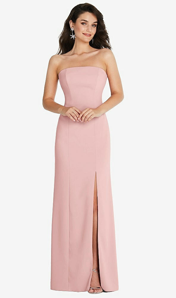 Front View - Rose Strapless Scoop Back Maxi Dress with Front Slit