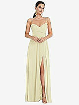Front View Thumbnail - Butter Yellow Adjustable Strap Wrap Bodice Maxi Dress with Front Slit