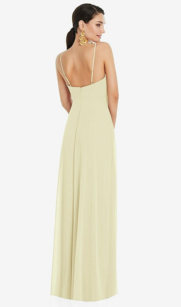 Back View - Butter Yellow Adjustable Strap Wrap Bodice Maxi Dress with Front Slit