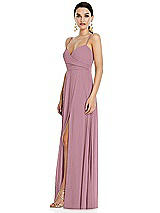 Side View Thumbnail - Dusty Pink Adjustable Strap Wrap Bodice Maxi Dress with Front Slit