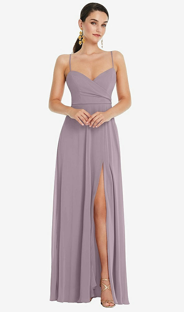 Front View - Lilac Dusk Adjustable Strap Wrap Bodice Maxi Dress with Front Slit