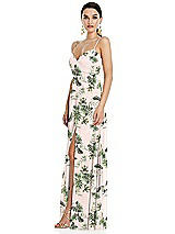 Side View Thumbnail - Palm Beach Print Adjustable Strap Wrap Bodice Maxi Dress with Front Slit