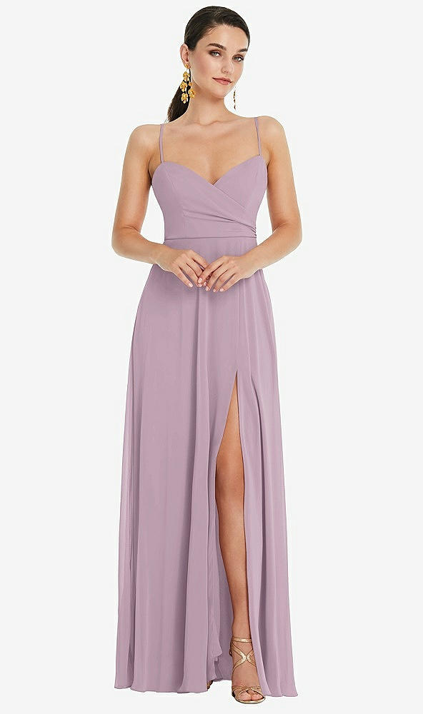 Front View - Suede Rose Adjustable Strap Wrap Bodice Maxi Dress with Front Slit