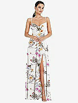 Front View Thumbnail - Butterfly Botanica Ivory Adjustable Strap Wrap Bodice Maxi Dress with Front Slit
