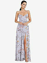 Front View Thumbnail - Butterfly Botanica Silver Dove Adjustable Strap Wrap Bodice Maxi Dress with Front Slit