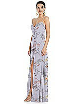 Side View Thumbnail - Butterfly Botanica Silver Dove Adjustable Strap Wrap Bodice Maxi Dress with Front Slit