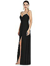 Side View Thumbnail - Black Adjustable Strap Wrap Bodice Maxi Dress with Front Slit